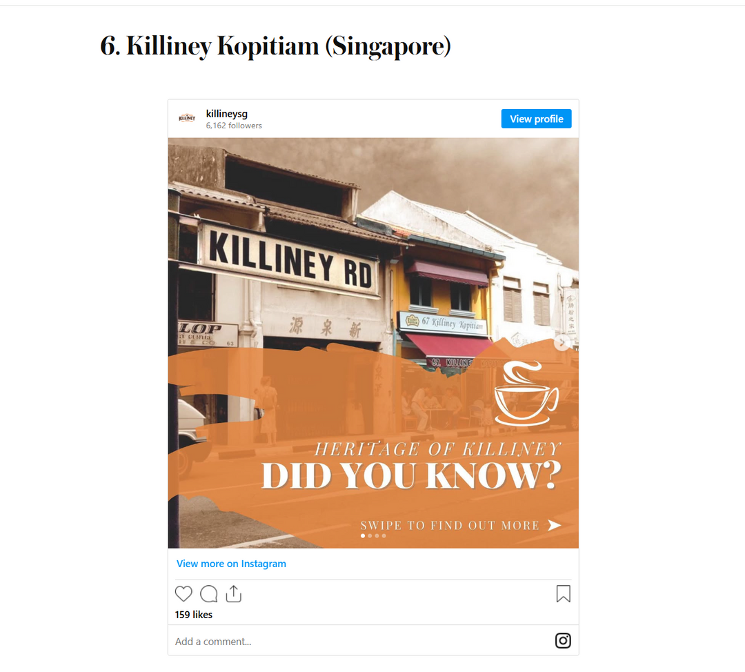 Killiney Kopitiam is named one of the 10 legacy coffee shops and teahouses in Asia