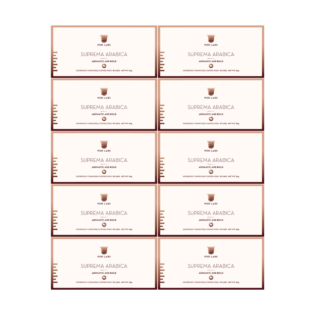 [Bundle of 10] Pod Labs Nespresso Compatible Suprema Arabica (100 Capsules) - Killiney Singapore