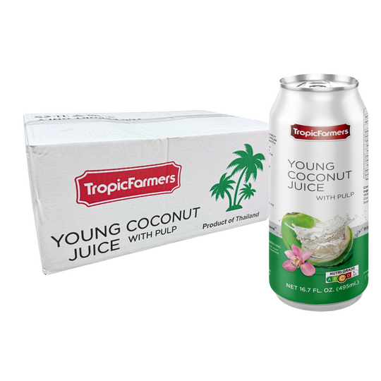 [Carton of 24 Cans] TropicFarmers - Young Coconut Juice With Pulp 495ml